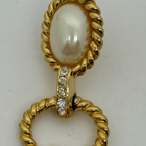 Gold-Tone Dangling Earrings With Faux Pearls & Rhinestone Accents - 2.75 Inch Le - Picture 11 of 14